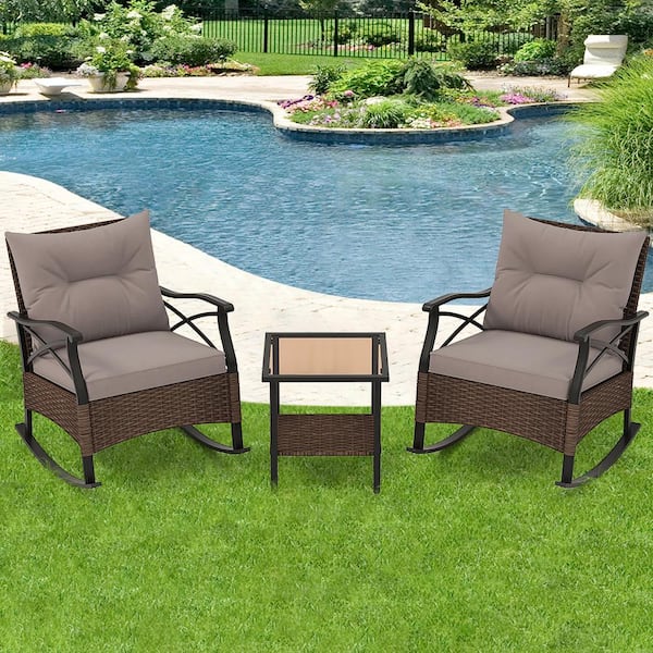 Liviza 3-Piece Wicker Patio Conversation Set with Brown Cushions