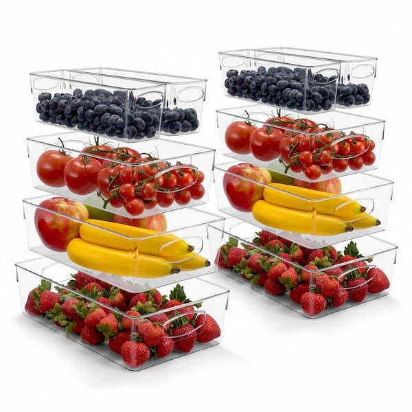 Variety 10-Pack Clear Plastic Organizing Bins, Refrigerator, Fridge, Pantry, and Kitchen Nestable Storage Organizers