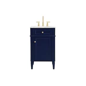 Simply Living 21 in. W x 21.5 in. D x 35 in. H Bath Vanity in Blue with Carrara White Porcelain Top