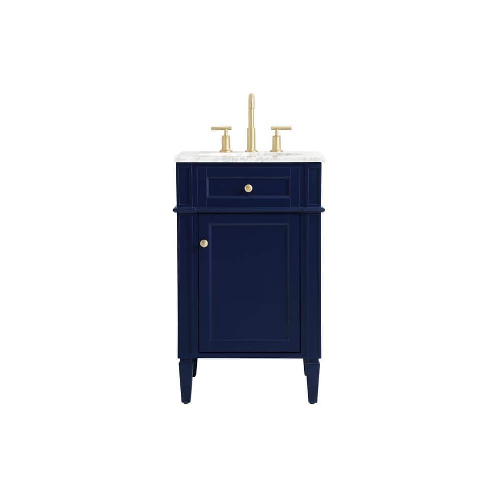 Timeless Home 21 in. W Single Bath Vanity in Blue with Marble Vanity Top in