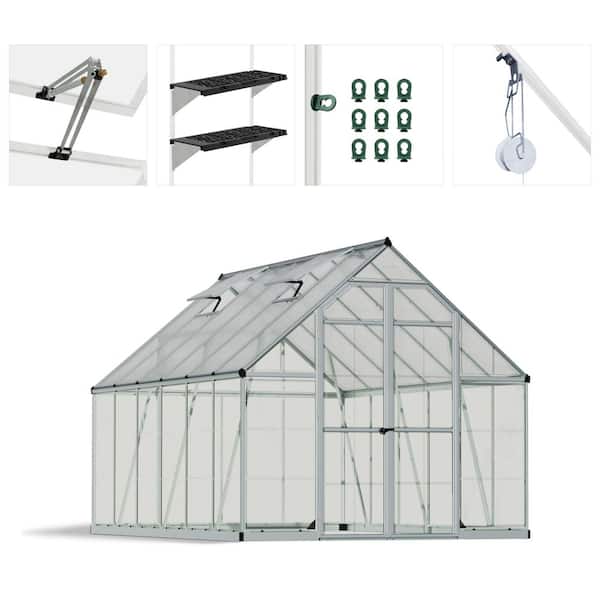 CANOPIA by PALRAM Balance 8 ft. x 12 ft. Hybrid Silver/Clear DIY Greenhouse Kit with Accessory Combo Pack