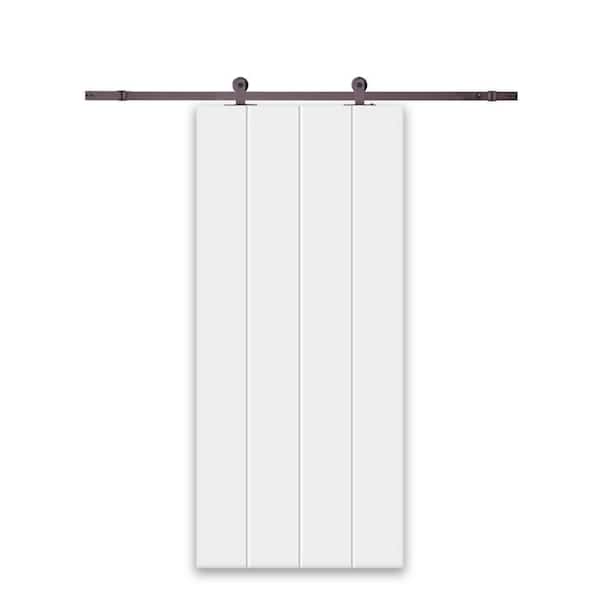 CALHOME 30 in. x 96 in. White Painted Composite MDF Paneled Interior Sliding Barn Door with Hardware Kit