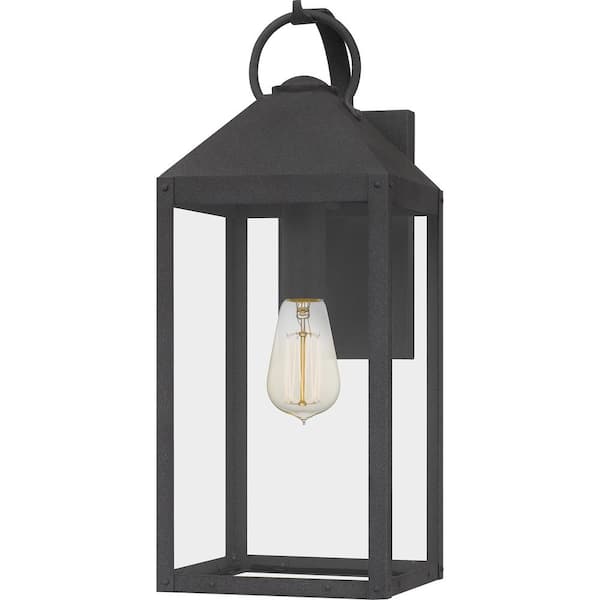 Quoizel Thorpe 8 in. 1-Light Mottled Black Outdoor Wall Lantern Sconce with Clear Tempered Glass