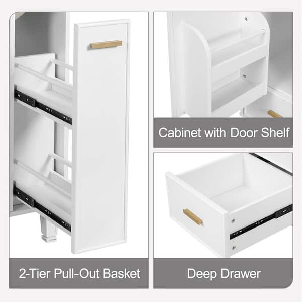 JUJABU 24 in. Freestanding White Bath Vanity with White Ceramic