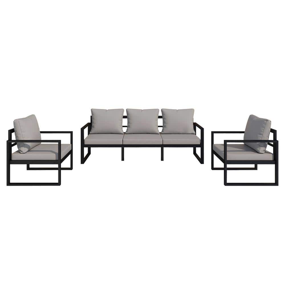 Serga 3-Pieces Metal Patio Conversation Set Furniture Set Outdoor with Gray