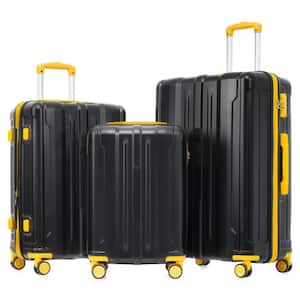 3-Piece Black Expandable ABS Hardshell Spinner 20"+24"+28" Luggage Set with Telescoping Handle, TSA Lock