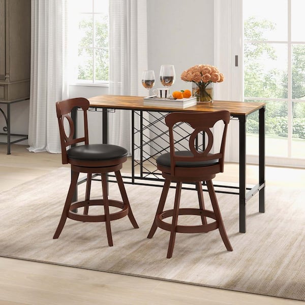 24 in. Brown Back Type Wood Bar Stool Counter Stool with Sponge Seat (Set of 2)