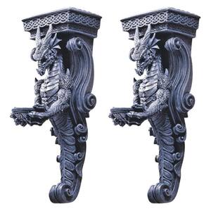 Dragons of Darkmoor Castle Grey Poly-resin Classic Wall Sculpture, Set of 2