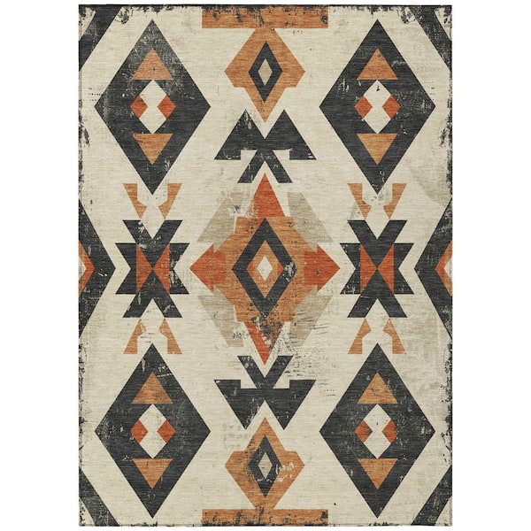 Chantille Machine Washable Indoor/Outdoor Abstract ACN1882 Ivory 5 ft. x 7 ft. 6 in. Accent Rug