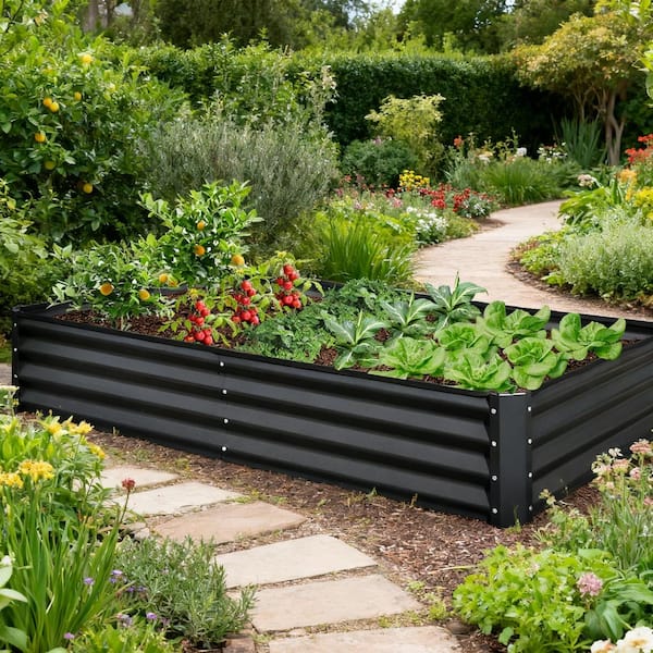 6 x 3 x 1 ft. Gray Steel Rectangular Raised Garden Bed, Outdoor