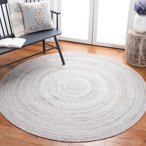 Braided Gray 3 ft. x 3 ft. Gradient Solid Color Round Area Rug
