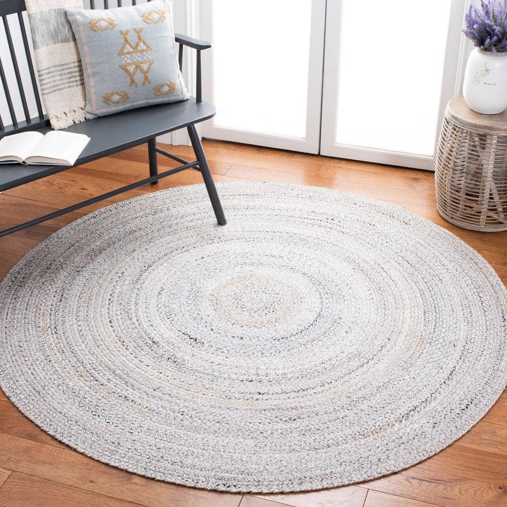 Gray Round Braided Handmade Synthetic Reversible Rug, 7 ft