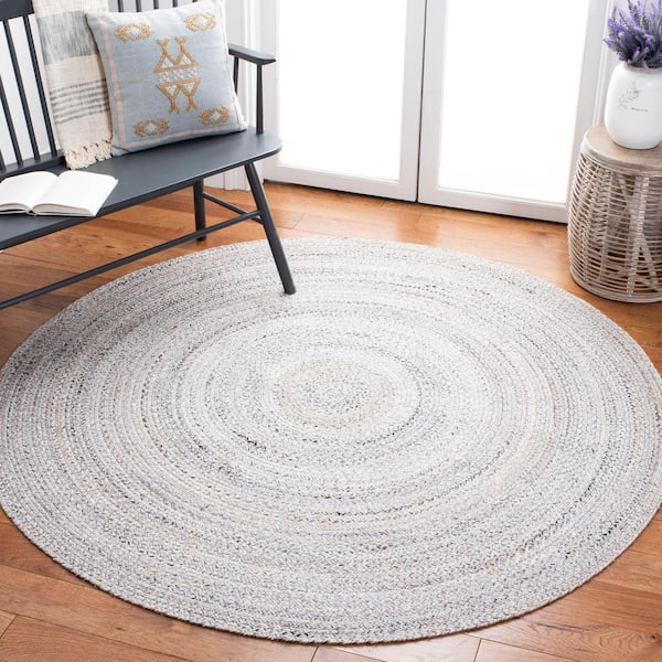 Braided Gray 9 ft. x 9 ft. Gradient Solid Color Round Area Rug
