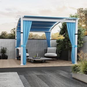 10 ft. x 10 ft. White Steel Patio Arched Pergola with Blue Shade Canopy and Curtains