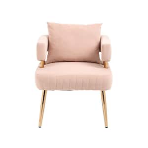 Pink Velvet Accent Chair with Golden Feet for Living Room Bedroom