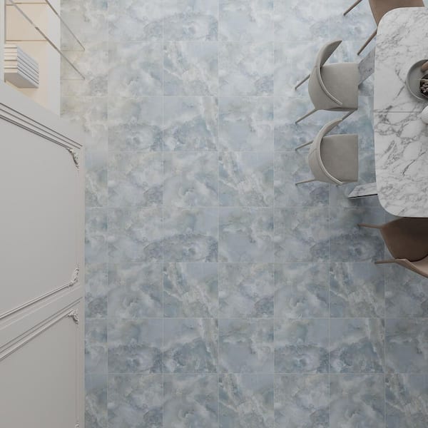Italian Onyx 24 in. x 24 in. x 8mm Marble Look Porcelain Floor and Wall Tile-Blue (5 PCS, 19.38 sq. ft. /Case)