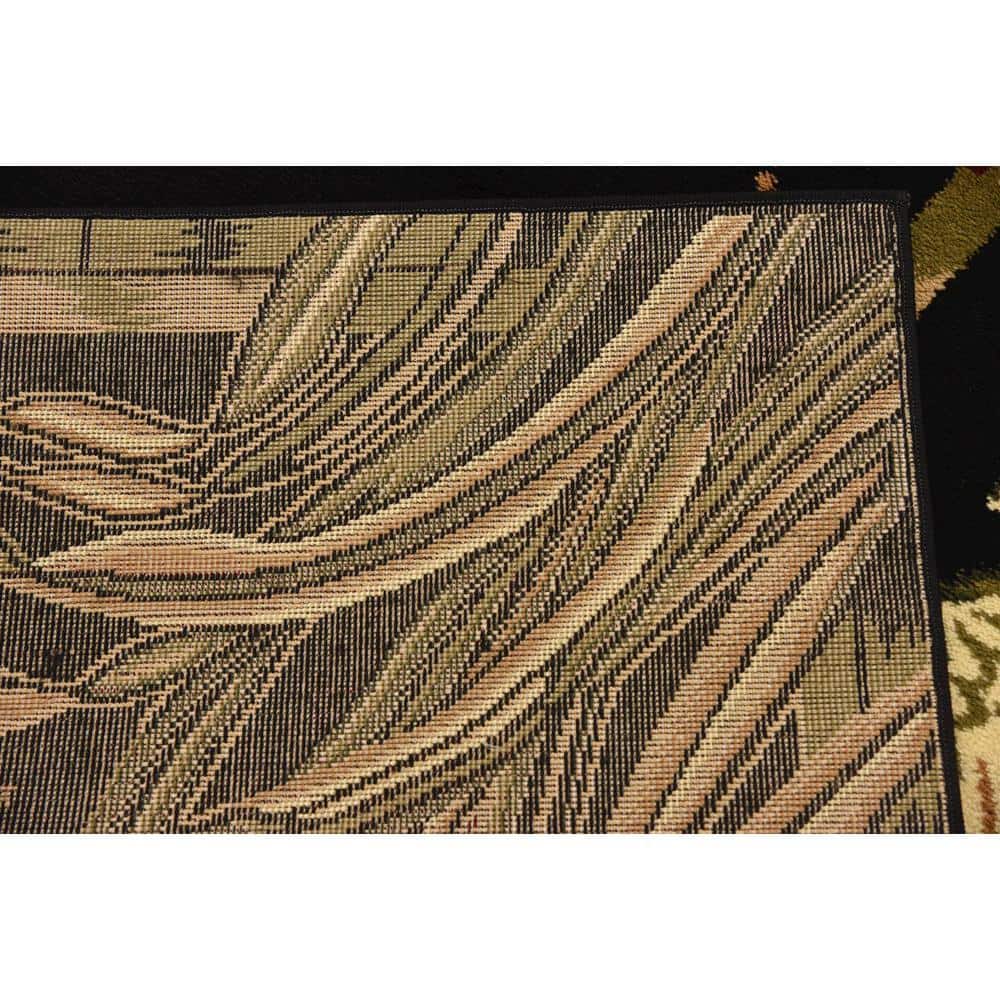 Black Floral Synthetic Square Indoor Rug, 6' x 6'