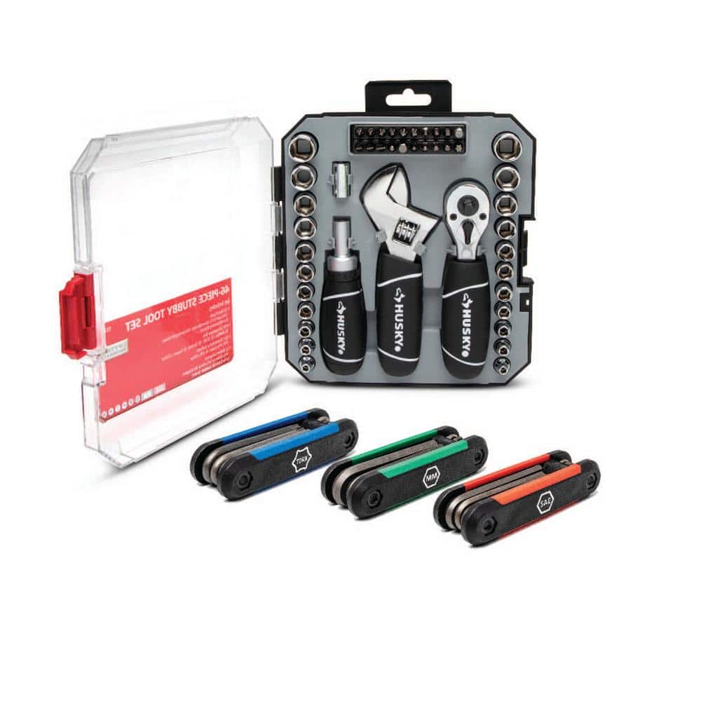 Husky 1/4 in. and 3/8 in. Stubby Ratchet and Socket Set with