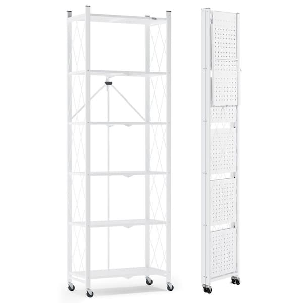 6 Tiers Metal Folding Garage Storage Shelving Unit in White (24.2 in. W x 73.6 in. H x 11.2 in. D)