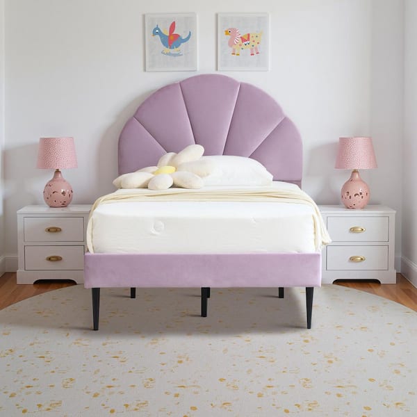 Purple Frame Full Size of Luxury Velvet Platform Bed with Seashell-Shaped Headboard