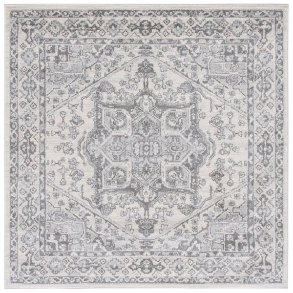 Tulum 7 ft. x 7 ft. Ivory/Gray Medallion Ornate Border Square Area Rug