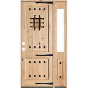 50 in. x 96 in. Mediterranean Knotty Alder Sq Unfinished Right-Hand Inswing Prehung Front Door with Right Half Sidelite