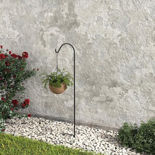 Vigoro Fuchsia 64 in. Black Steel Shepherd Hook 87203 - The Home Depot