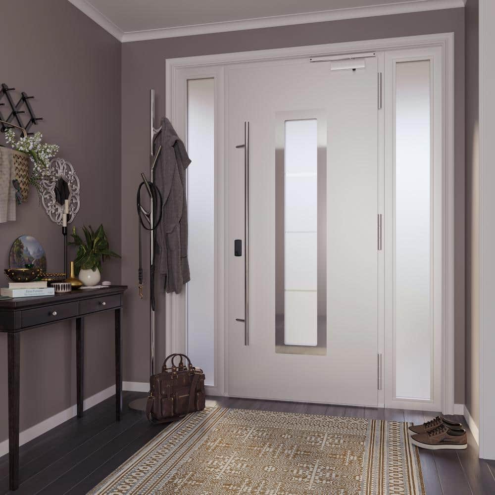 Argos Black Zinc-Galvanized Steel Front Door with Frosted Glass