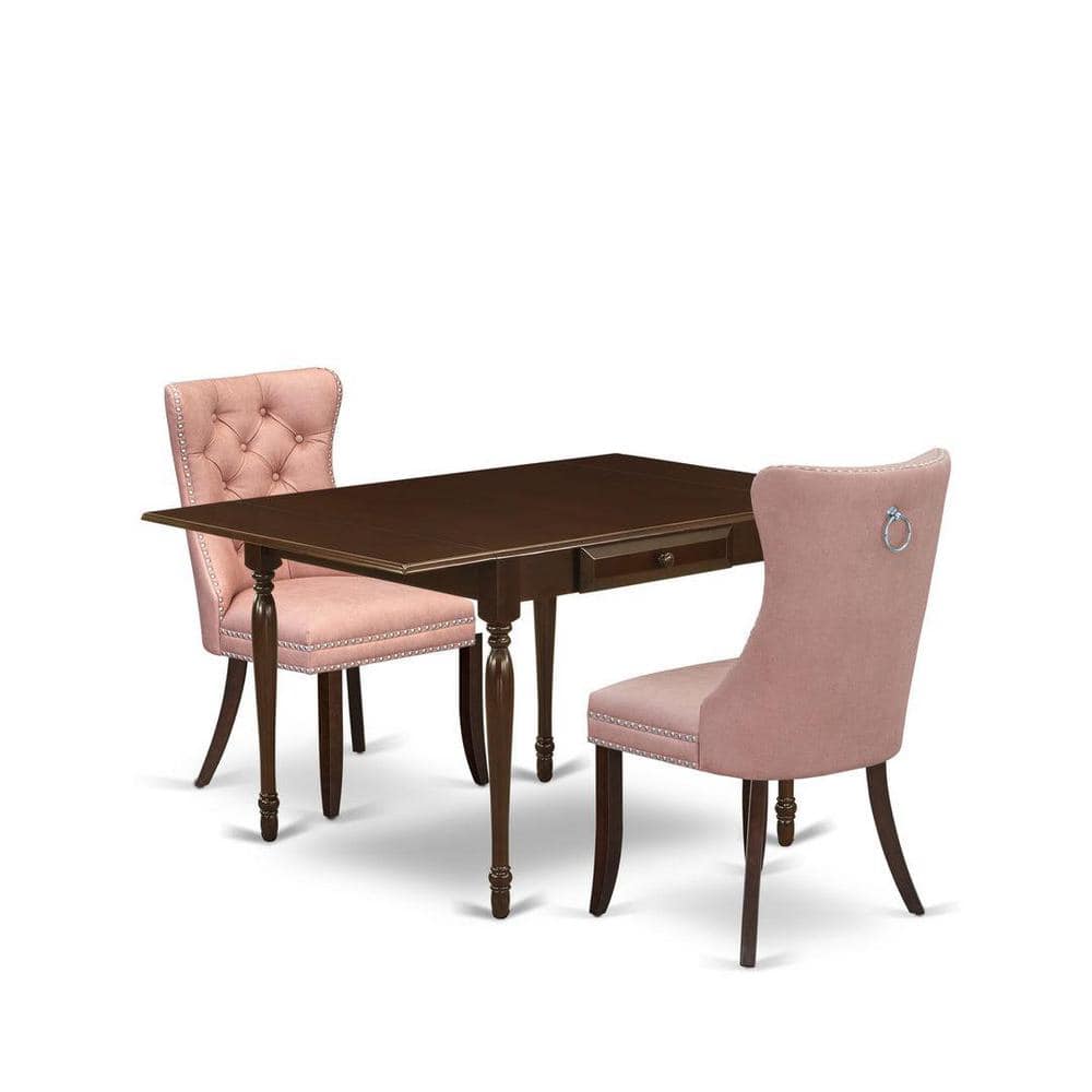 Ensemble Salle à Manger 3 Pièces East West - Table Blanche 91cm Avec Chutes + 2 Chaises Rembourrées Lin