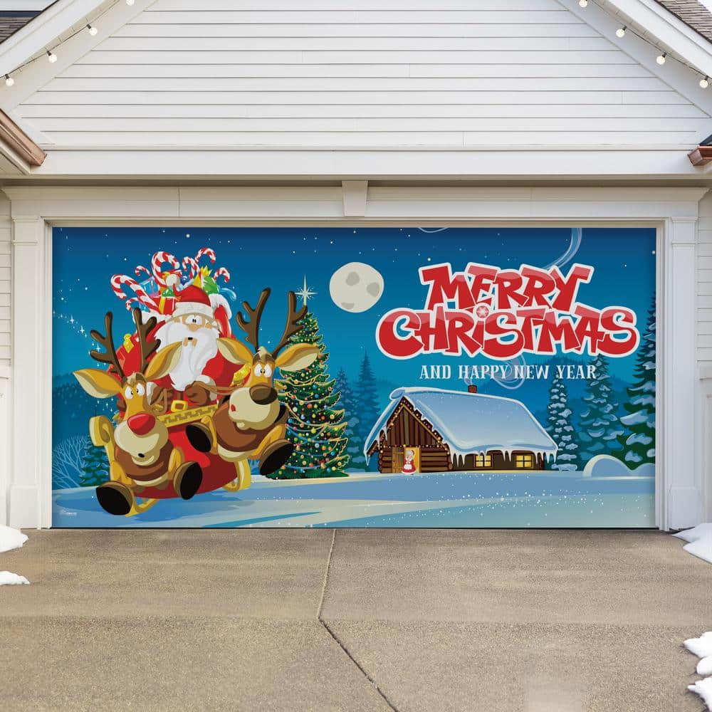 My Door Decor 7 ft. x 16 ft. Santa's Take off Christmas Garage Door Decor Mural for Double Car Garage