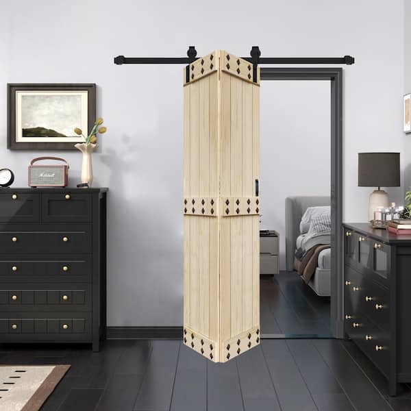 ISLIFE Mid-Bar Style 48" x 84" (24'' x 84'' x2Panels) Unfiinished Solid Core Wood Bifold Door with Hardware Kit Assembly Needed