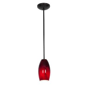 Merlot 1-Light Oil Rubbed Bronze Rod Pendant with Red Sky Glass Shade
