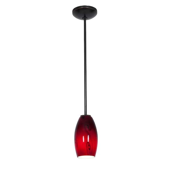 Access Lighting Merlot 1-Light Oil Rubbed Bronze Rod Pendant with Red Sky Glass Shade