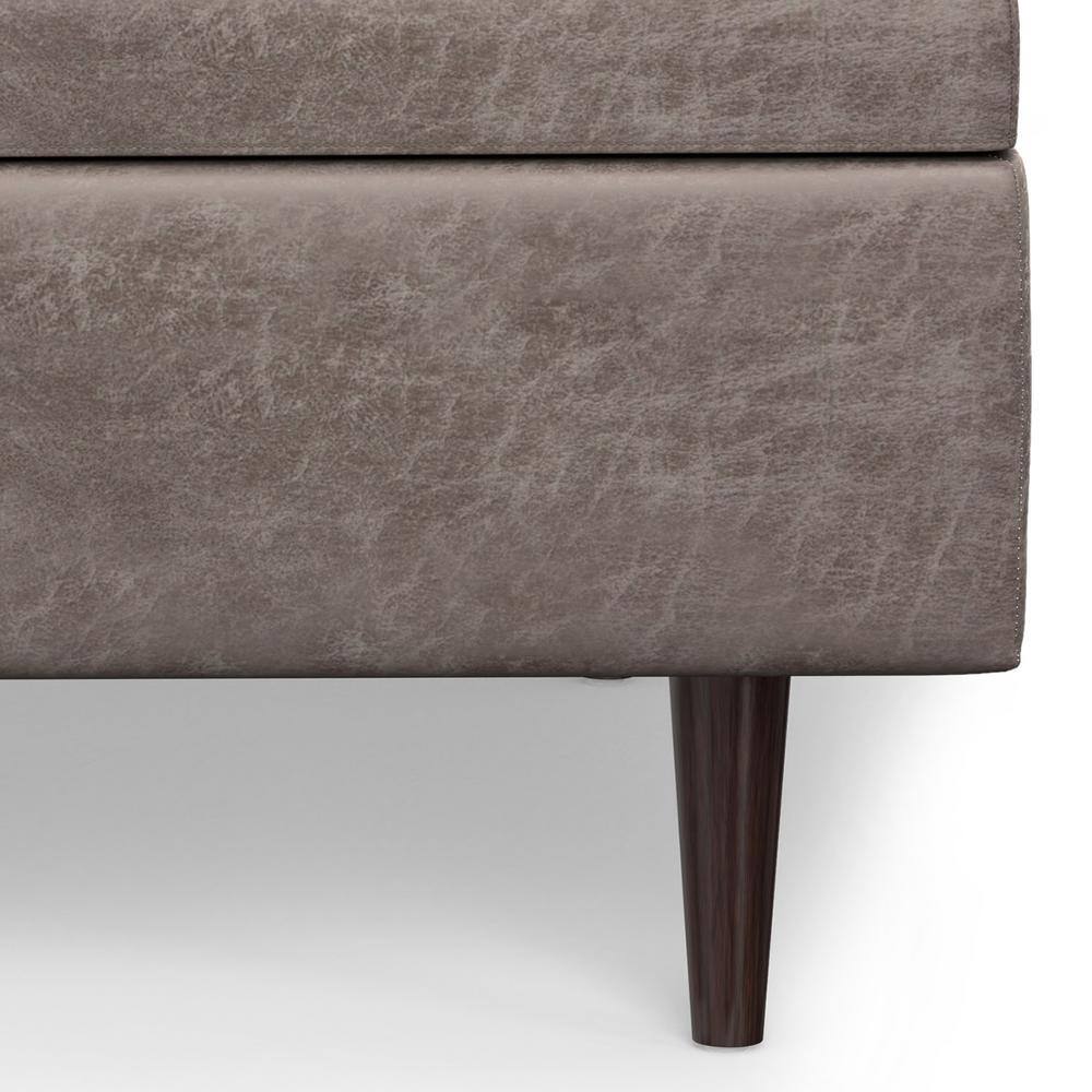 Shay 38" Distressed Grey Taupe Faux Leather Tufted Cocktail Ottoman