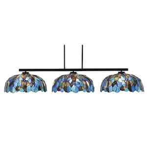 Cottonwood 3-Light Matte Black Light Chandelier with Blue Mosaic Art Glass Shades