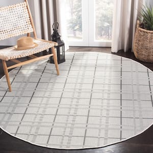 Bermuda Ivory/Gray 8 ft. x 8 ft. Round Geometric Striped Indoor/Outdoor Area Rug