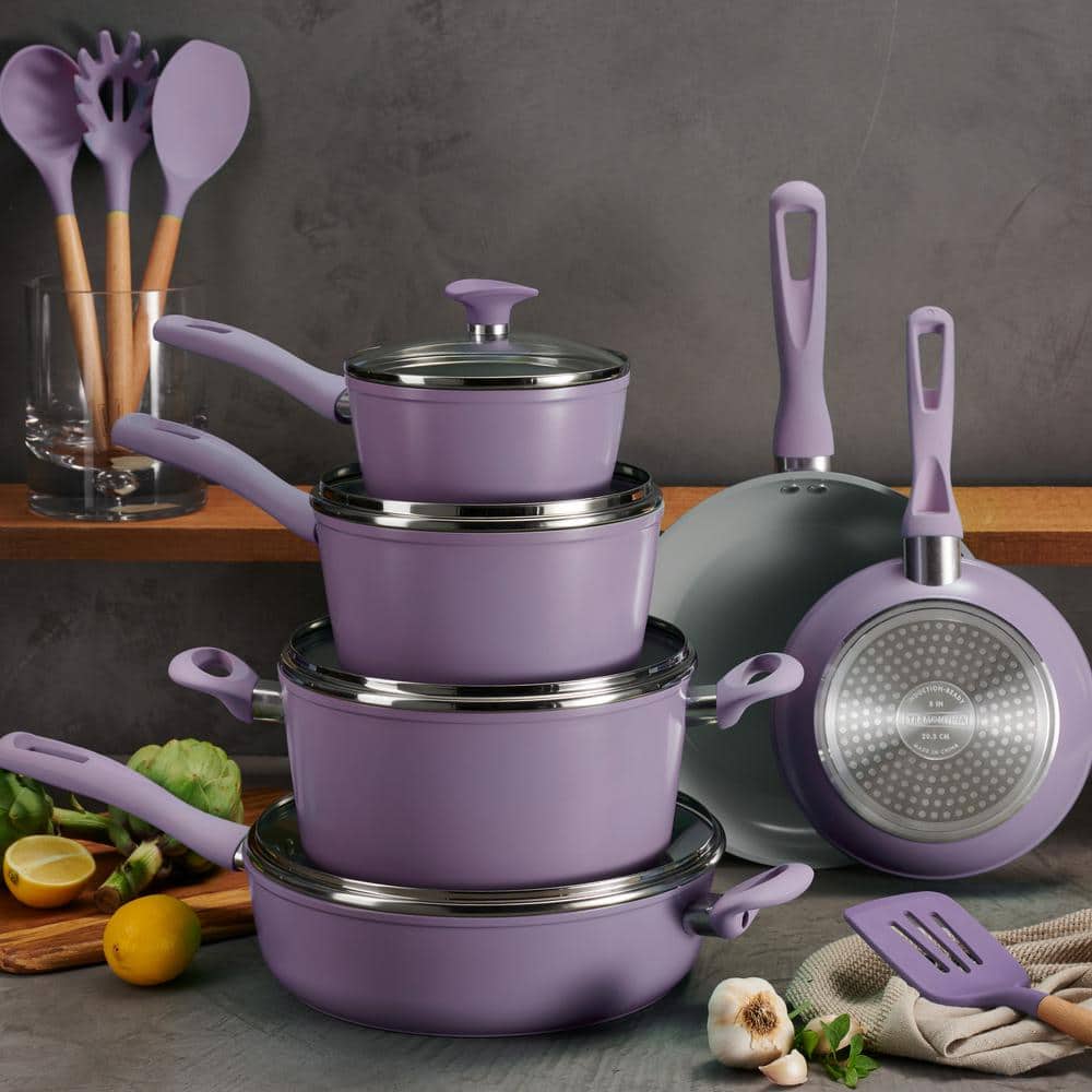 14-Piece Purple Aluminum Ceramic Cookware Set