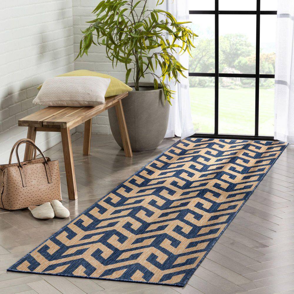 Aegean Blue Flat-Woven Synthetic Reversible Outdoor Rug