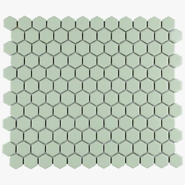 Metro 1 in. Hex Glossy Mint 6 in. x 6 in. Porcelain Mosaic Take Home Tile Sample