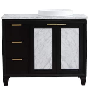 43 in. W x 22 in. D Single Bath Vanity in Black with Marble Vanity Top in White with Right White Round Basin