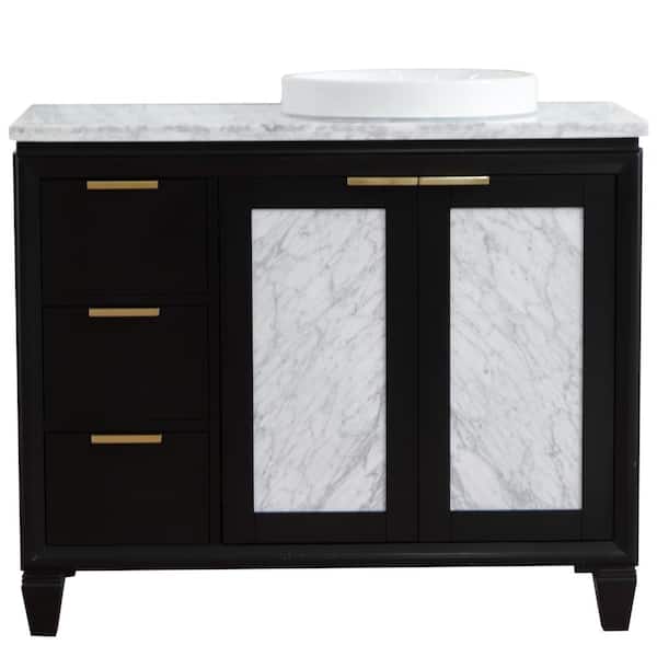 Bellaterra Home 43 in. W x 22 in. D Single Bath Vanity in Black with Marble Vanity Top in White with Right White Round Basin