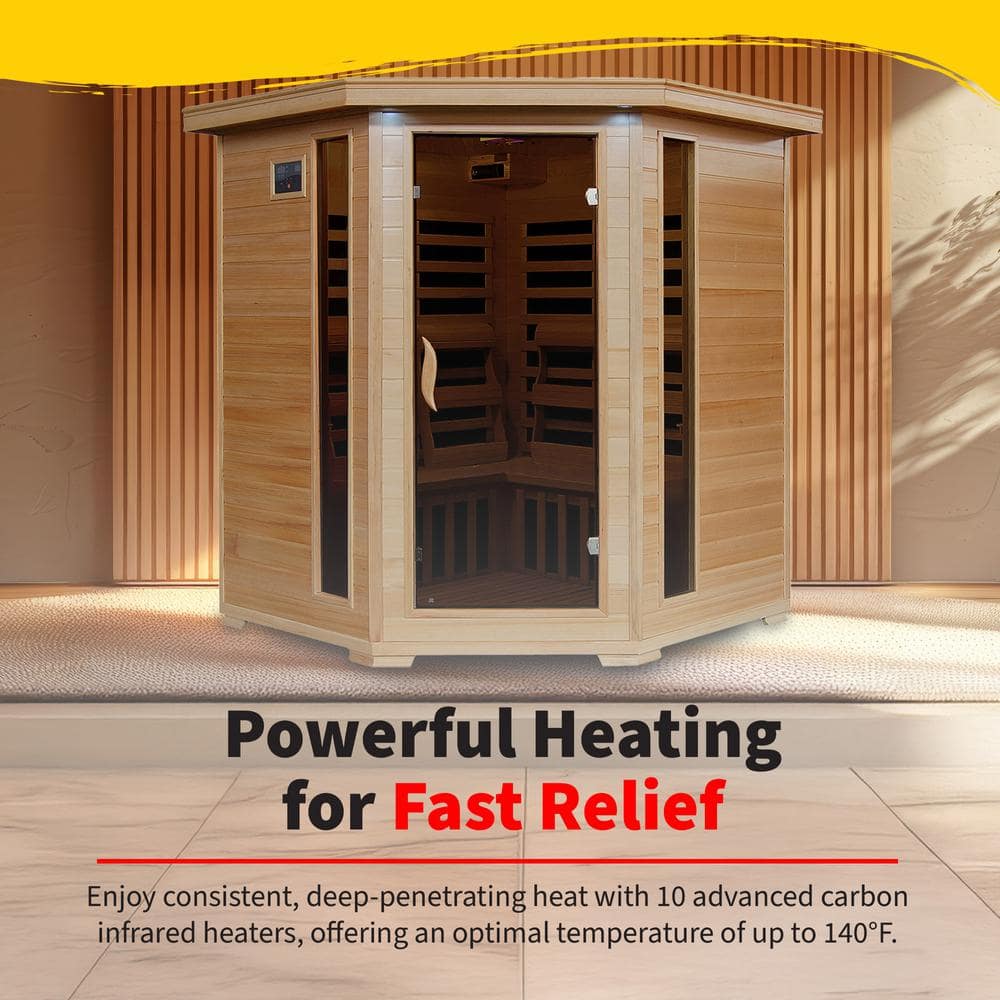 Hemlock 4-Person Corner Infrared Sauna with Carbon Heaters