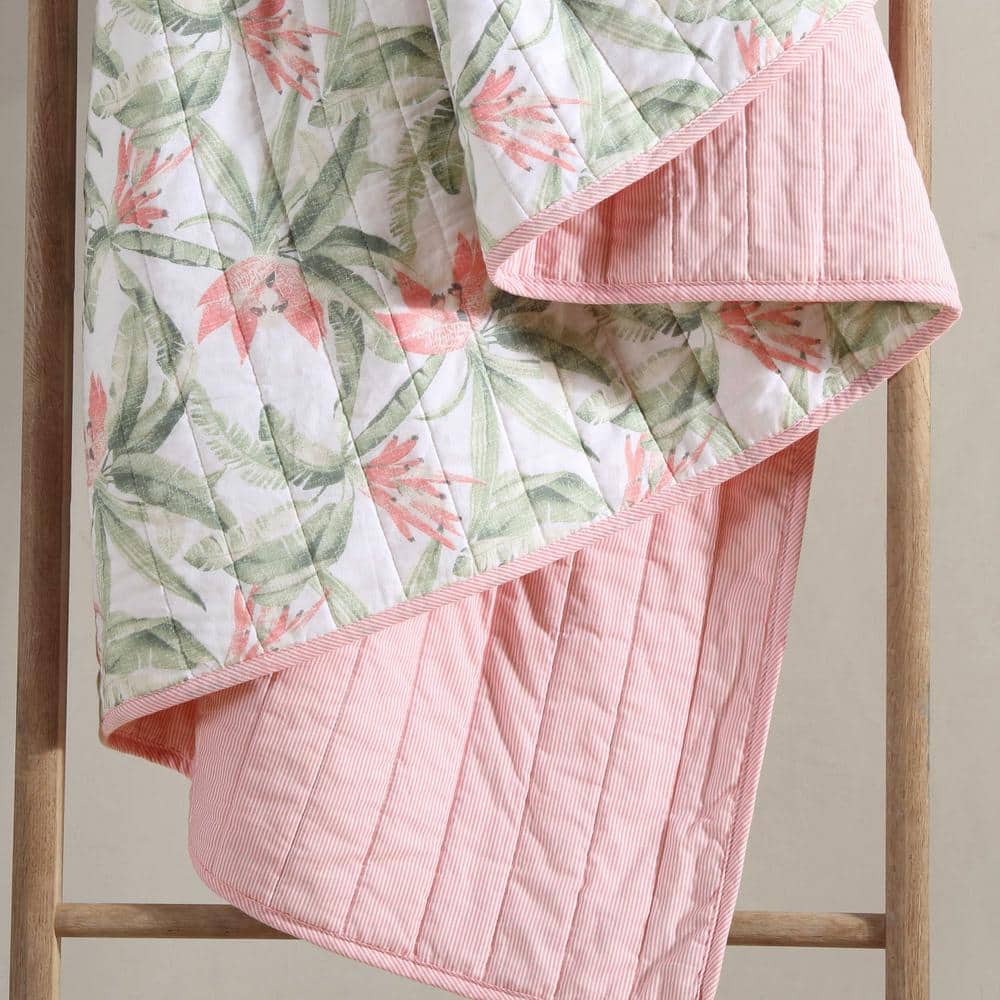 Full White Cotton Reversible Quilt Set with Botanical Print