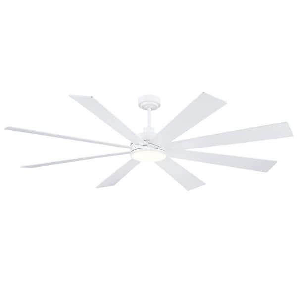 72 in. Dimmable LED Indoor/Outdoor White Smart Modern Ceiling Fan Downrod with Light and Remote