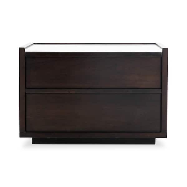 Jordan, Dark Grey, 2-Drawers, 26.5 in. W Nightstand, Acacia Veneer with White Marble Top