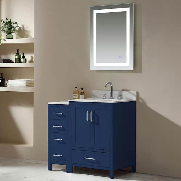 tunuo 36 in. W x 22 in. D x 34 in . H Freestanding Bath Vanity in Blue with White Engineer Stone Top with White Sink