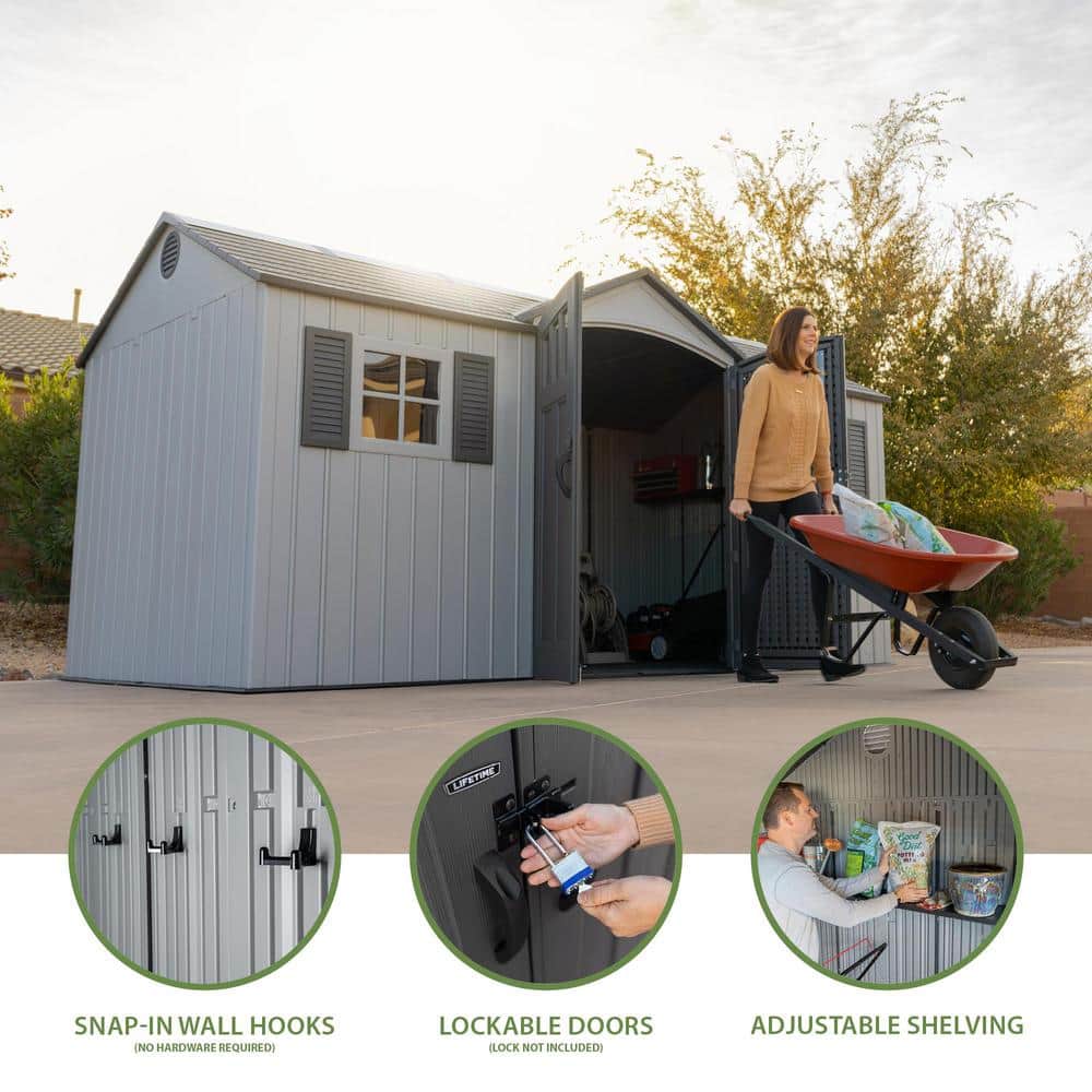 Lifetime 15' x 8' Gray Polyethylene Storage Shed with Windows