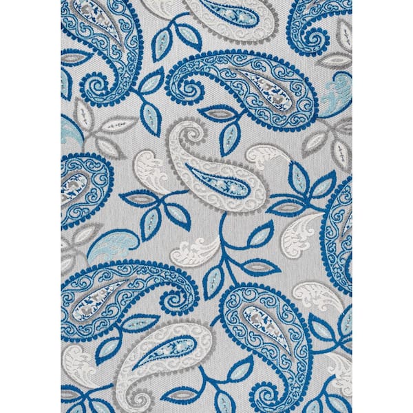 Julien Paisley High-Low Blue/Light Gray 8 ft. x 10 ft. Indoor/Outdoor Area Rug