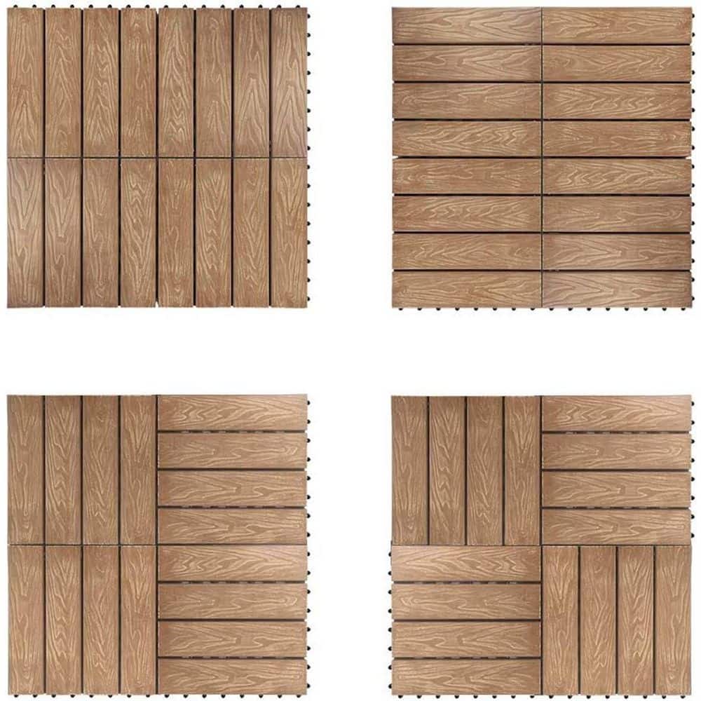12 in. Brown Interlocking Patio Flooring Wood-Plastic Material Composite Ti