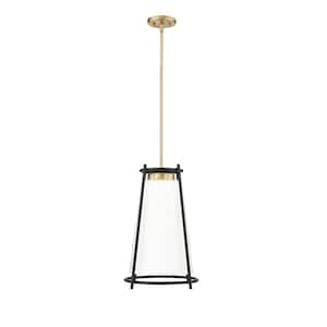 Milroe 60-Watt 1-Light Vintage Brass Pendant-Light Opal Glass with Etched Outside Shade